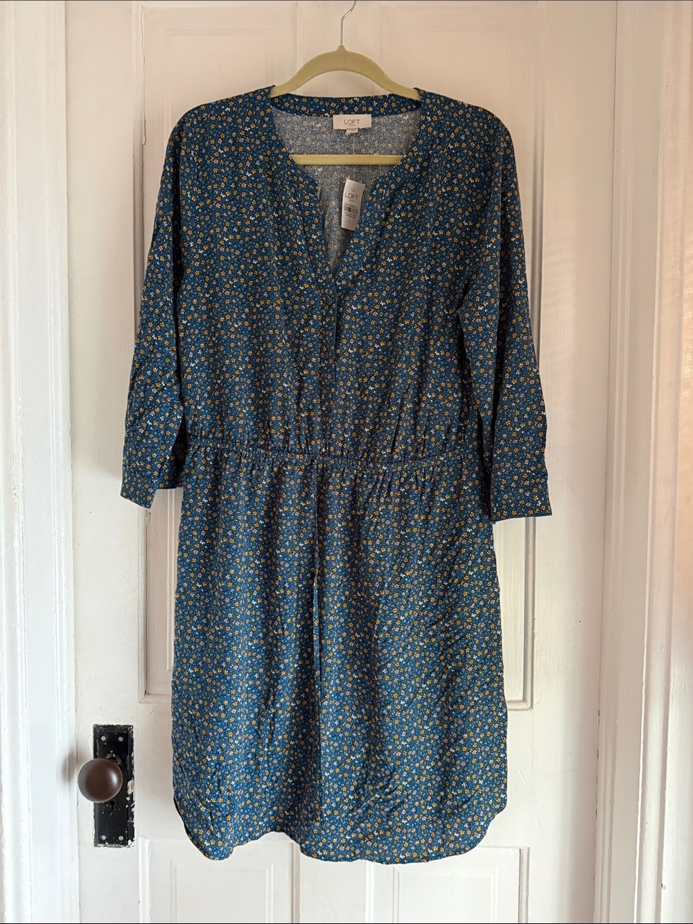 LOFT Outlet Teal Blue Floral Dress size large